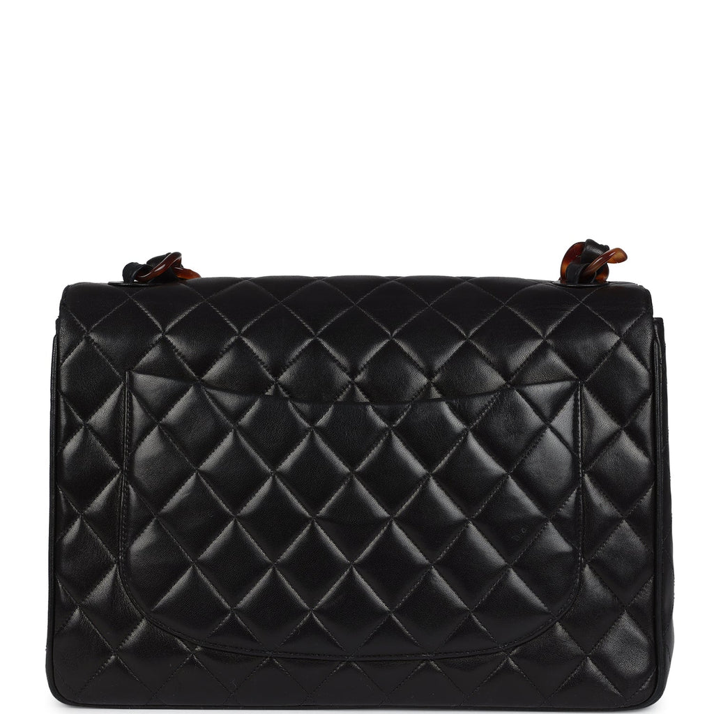 New Chanel Jumbo Classic Single Flap Bag Black Lambskin Tortoiseshell Bakelite Hardware