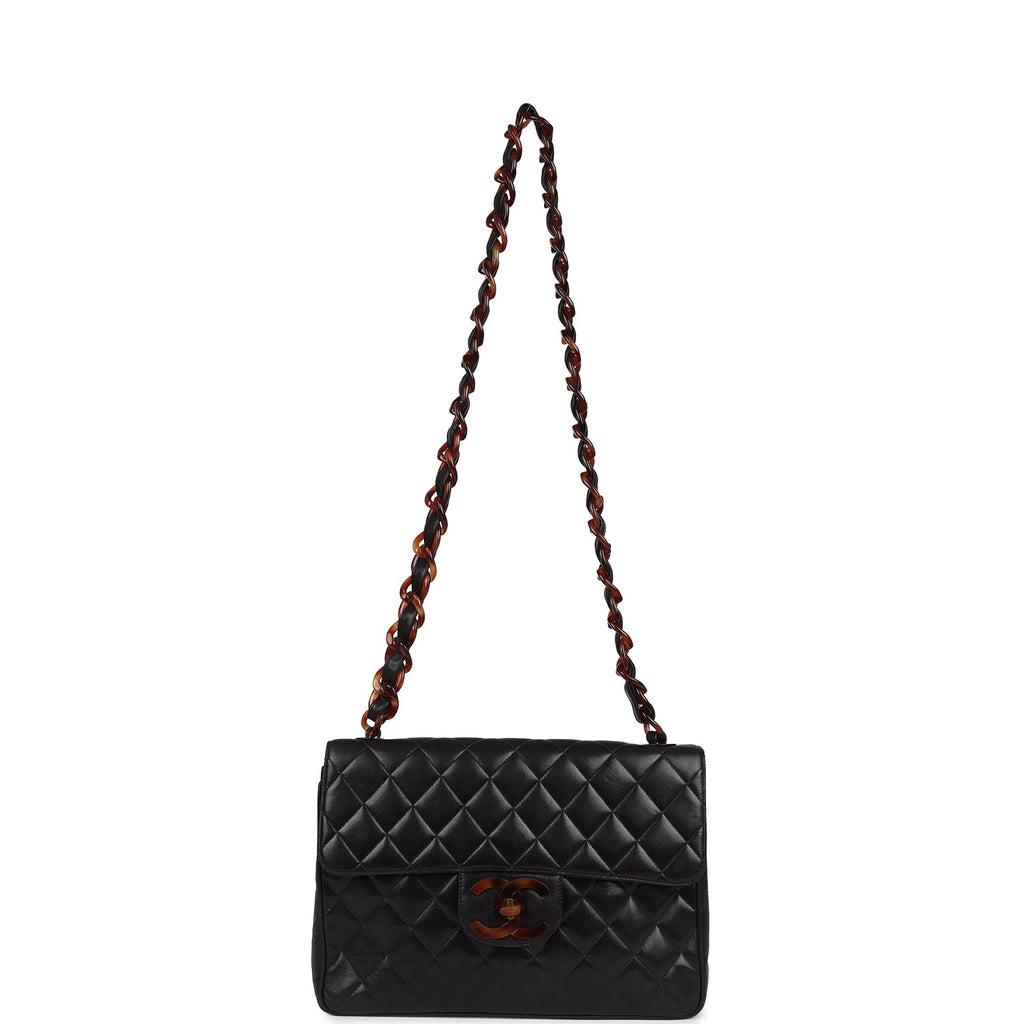 New Chanel Jumbo Classic Single Flap Bag Black Lambskin Tortoiseshell Bakelite Hardware