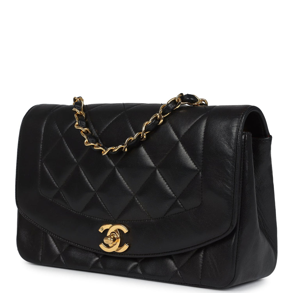 New Chanel Small Diana Flap Bag Black Lambskin Gold Hardware