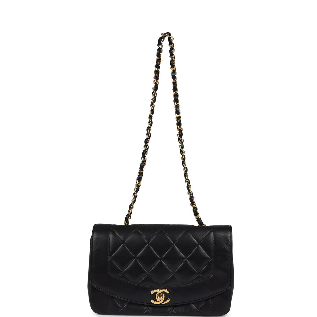 New Chanel Small Diana Flap Bag Black Lambskin Gold Hardware