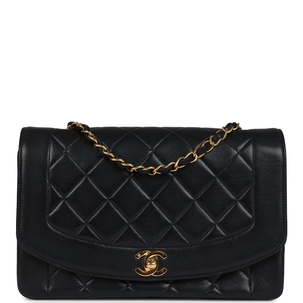 Vintage Chanel Medium Diana Flap Bag Black Lambskin Gold Hardware