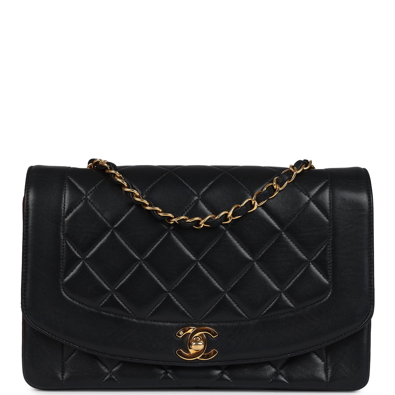 Vintage Chanel Medium Diana Flap Bag Black Lambskin Gold Hardware