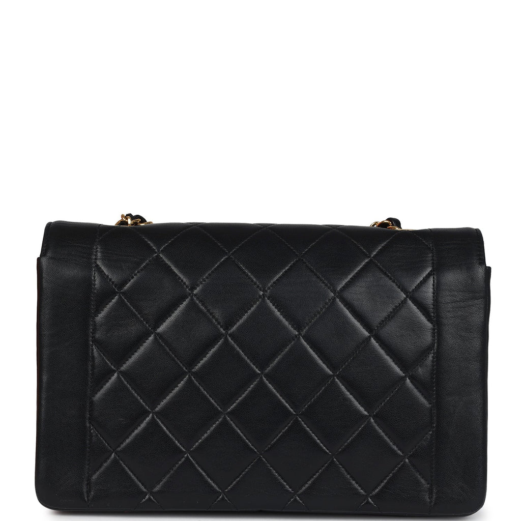 Vintage Chanel Medium Diana Flap Bag Black Lambskin Gold Hardware