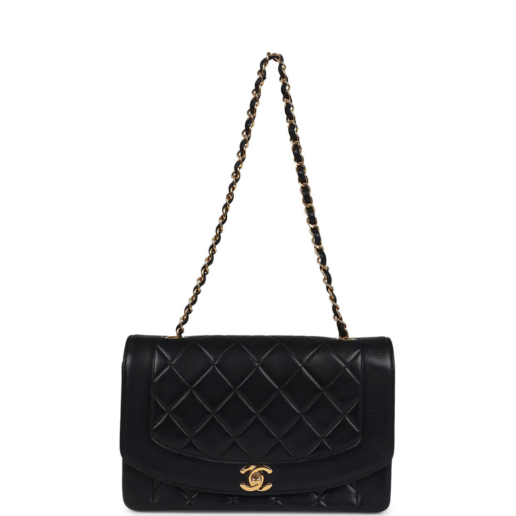 Vintage Chanel Medium Diana Flap Bag Black Lambskin Gold Hardware