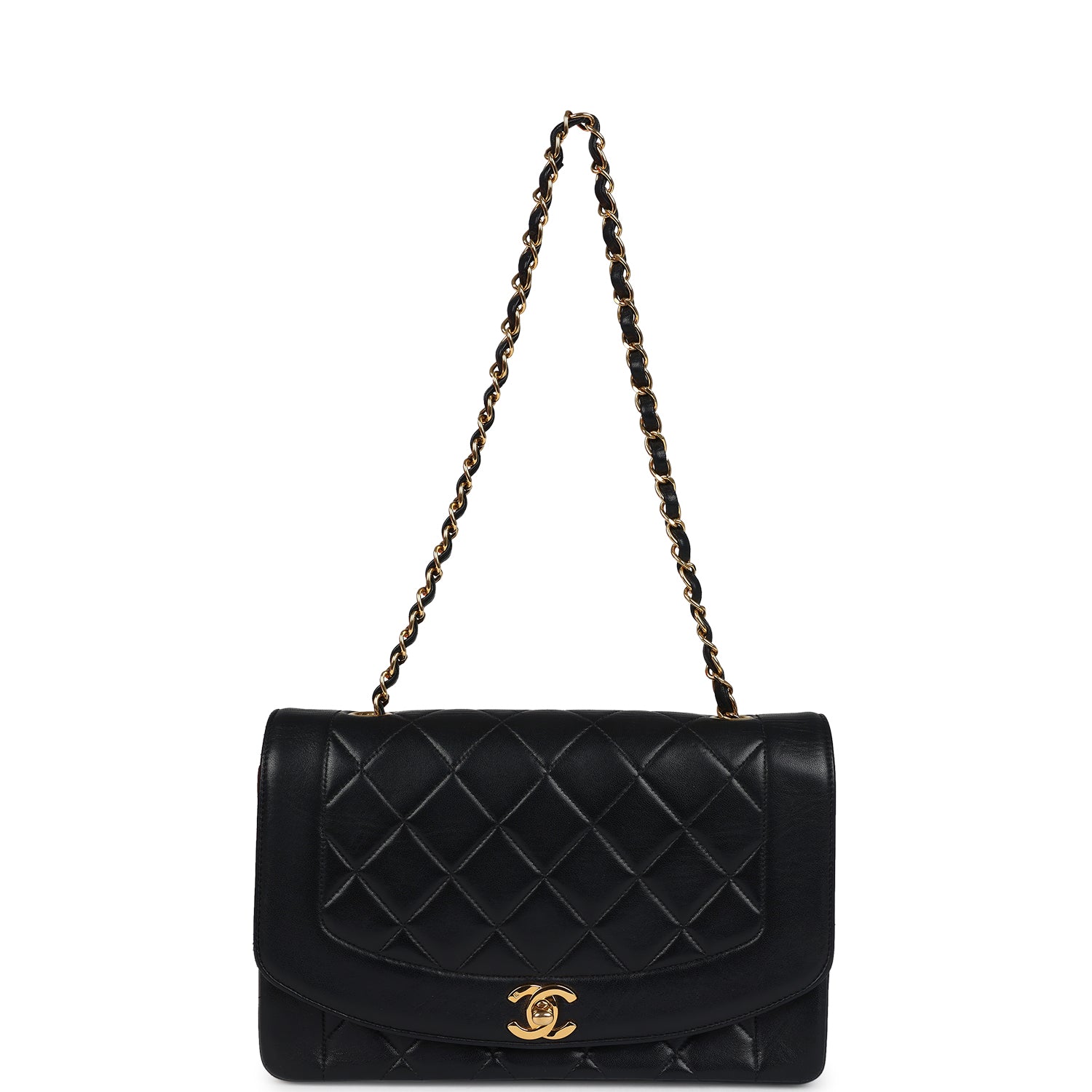 Vintage Chanel Medium Diana Flap Bag Black Lambskin Gold Hardware