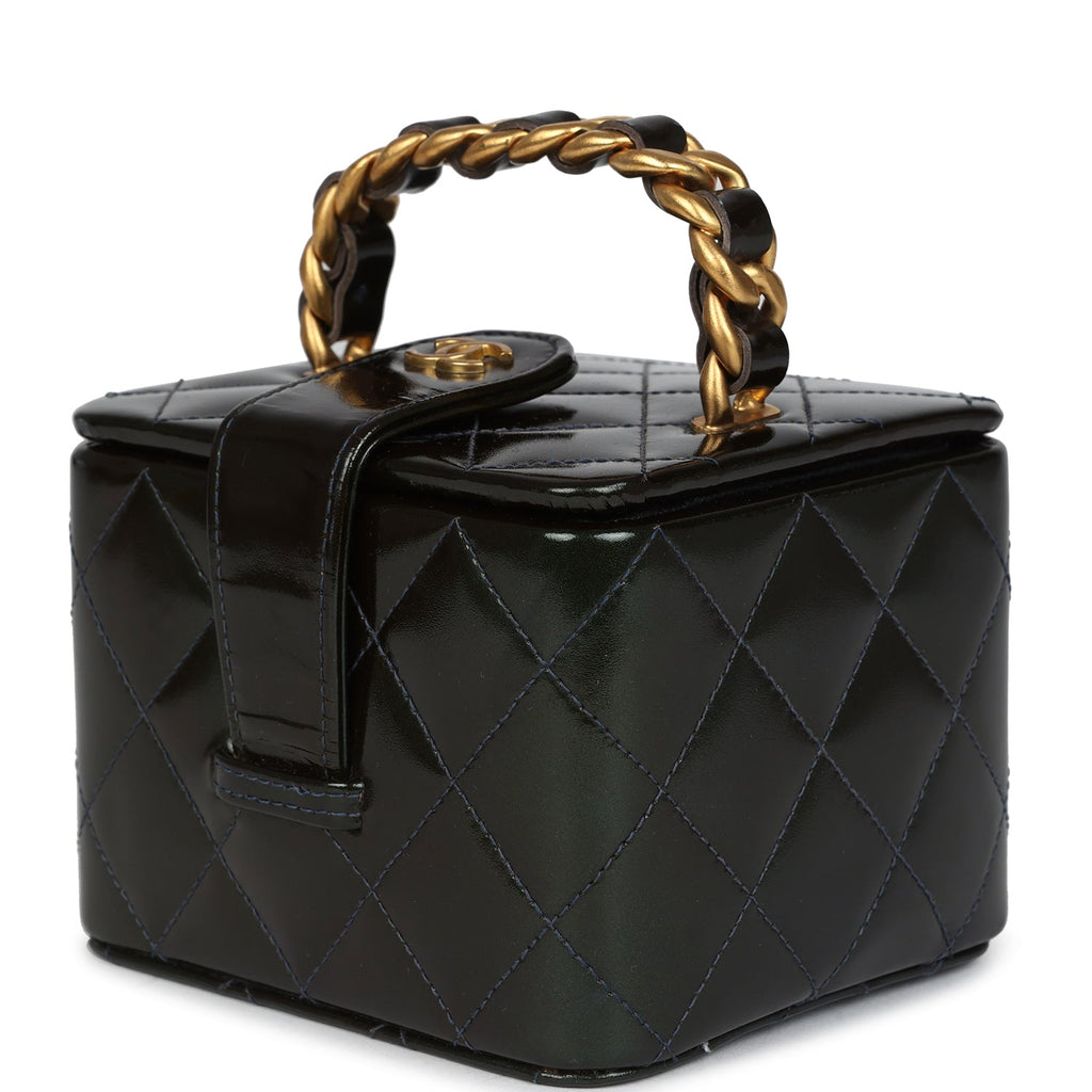 New Chanel Mini Square Vanity Green Patent Antique Gold Hardware