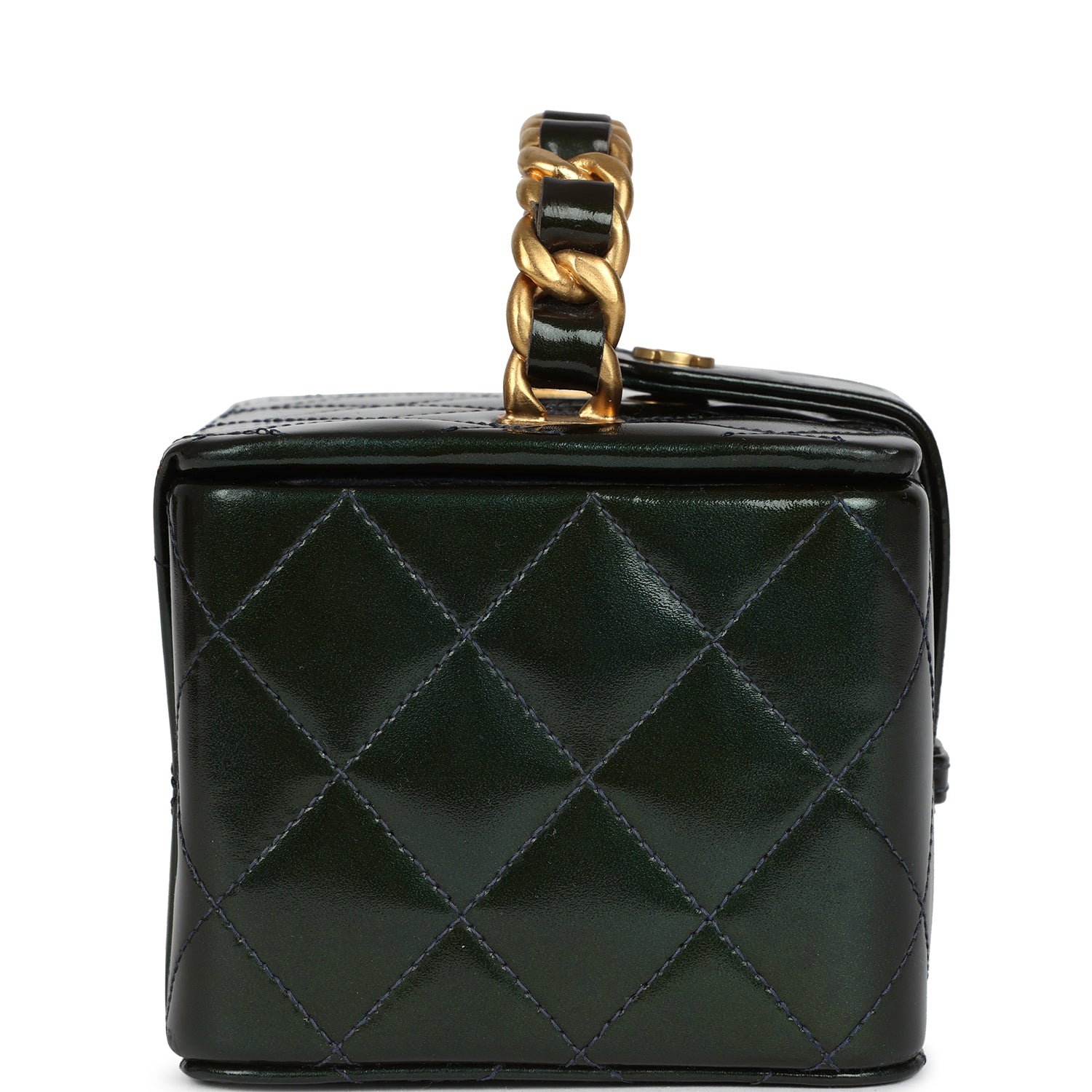 New Chanel Mini Square Vanity Green Patent Antique Gold Hardware