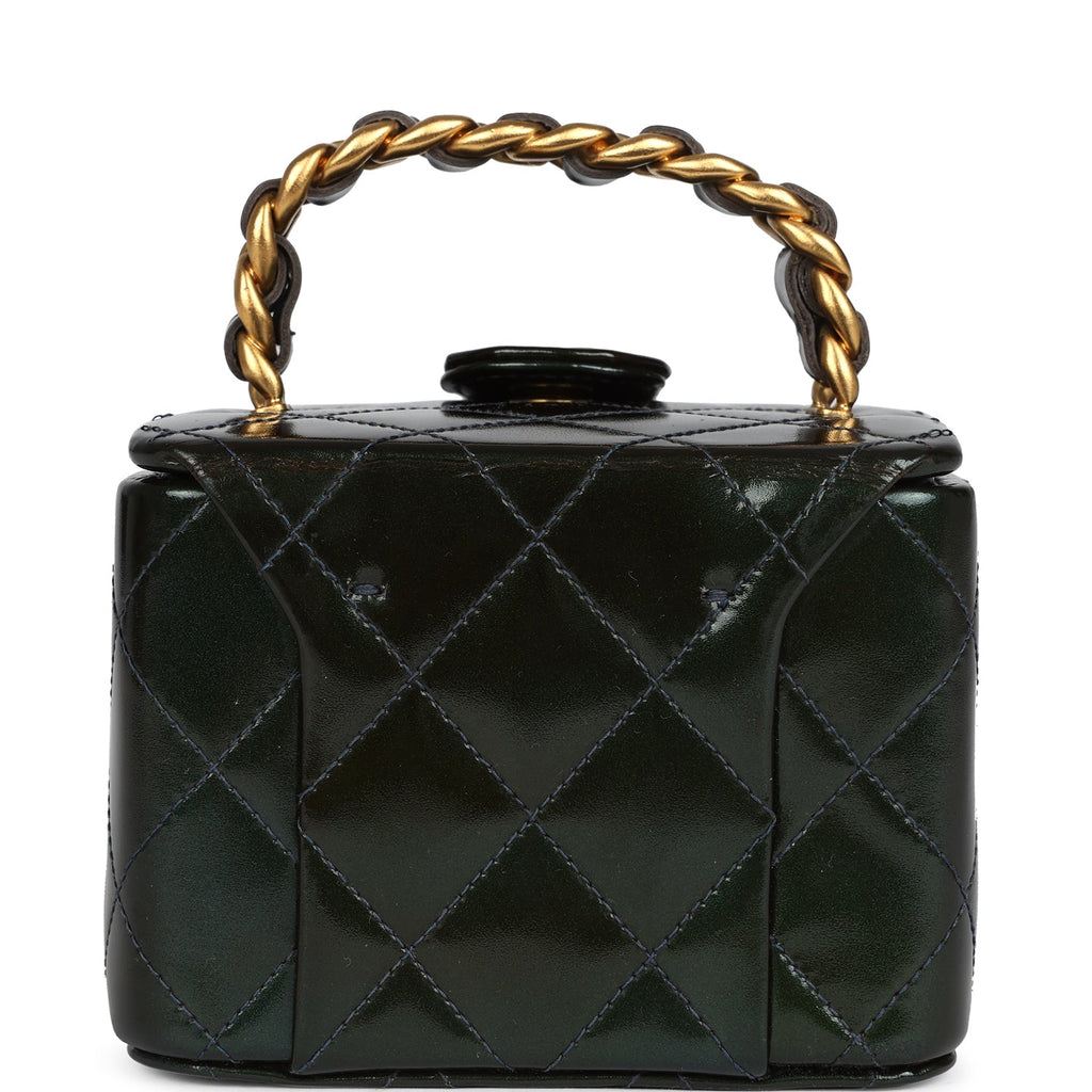 New Chanel Mini Square Vanity Green Patent Antique Gold Hardware