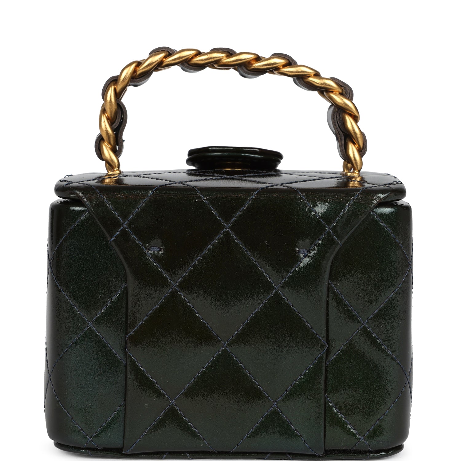 New Chanel Mini Square Vanity Green Patent Antique Gold Hardware