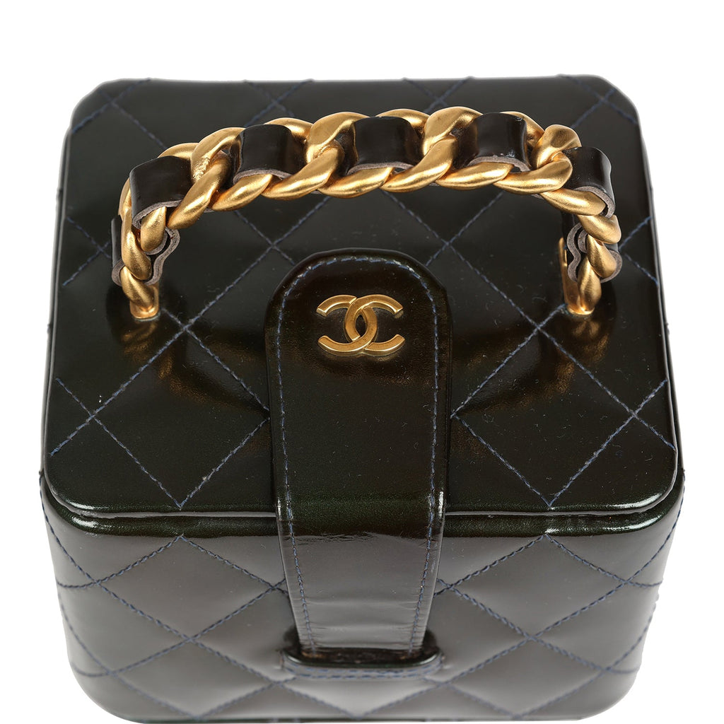 New Chanel Mini Square Vanity Green Patent Antique Gold Hardware
