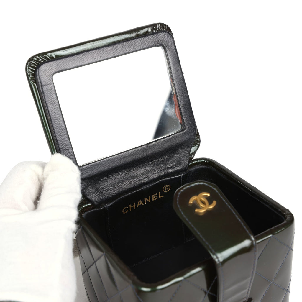 New Chanel Mini Square Vanity Green Patent Antique Gold Hardware