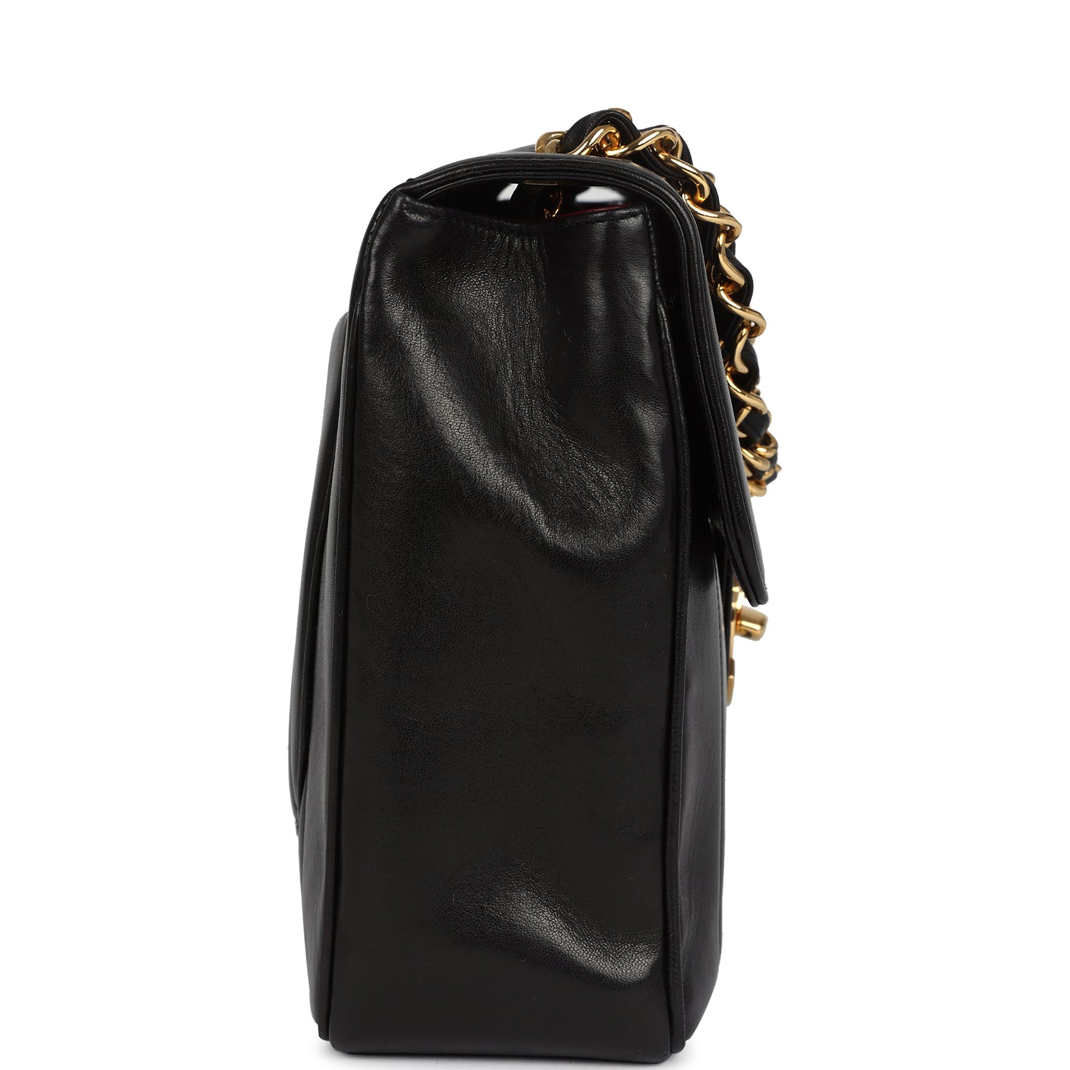 New Chanel Jumbo Classic Mademoiselle Vertical Flap Black Lambskin Gold Hardware