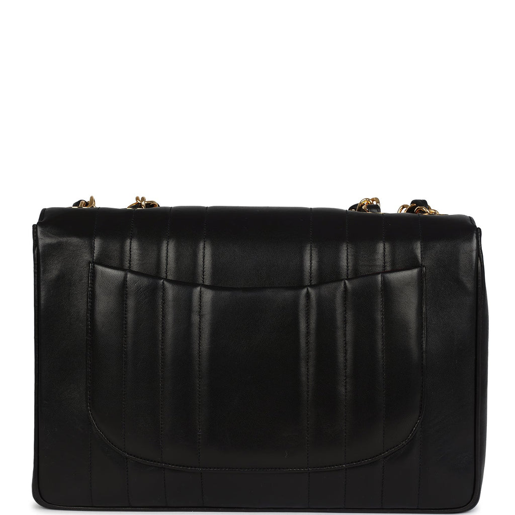 New Chanel Jumbo Classic Mademoiselle Vertical Flap Black Lambskin Gold Hardware