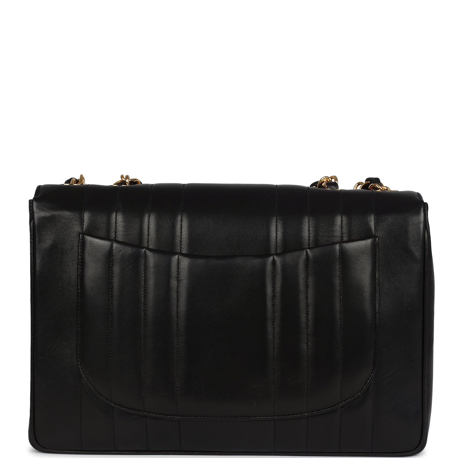 New Chanel Jumbo Classic Mademoiselle Vertical Flap Black Lambskin Gold Hardware