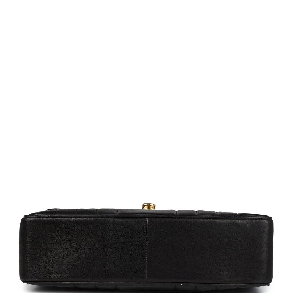 New Chanel Jumbo Classic Mademoiselle Vertical Flap Black Lambskin Gold Hardware