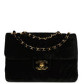 New Chanel XL Classic Chevron Single Flap Bag Black Velvet Gold Hardware