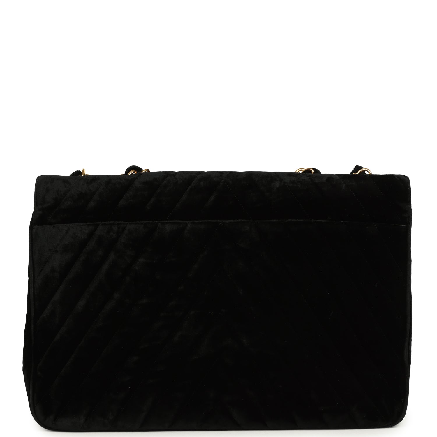 New Chanel XL Classic Chevron Single Flap Bag Black Velvet Gold Hardware