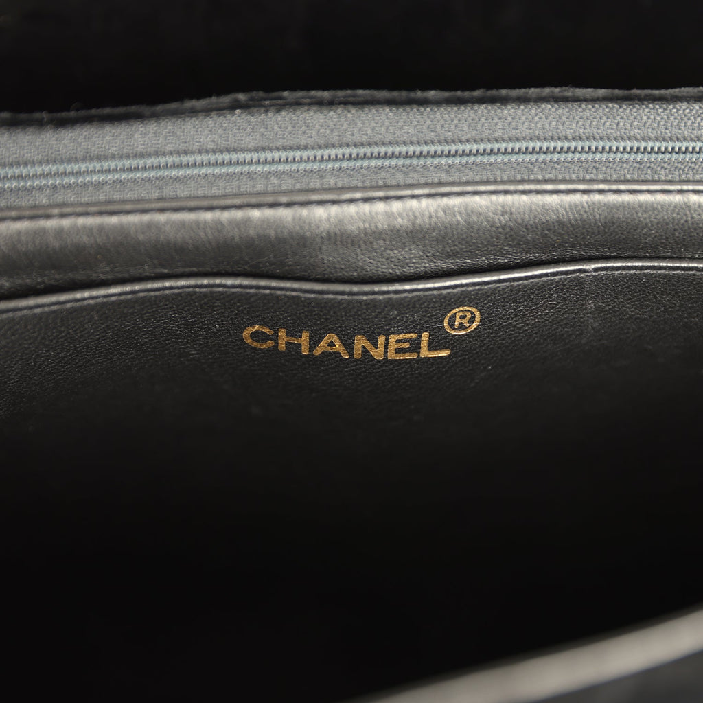 New Chanel XL Classic Chevron Single Flap Bag Black Velvet Gold Hardware