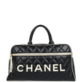 Vintage Chanel Large Logo Boston Bag Black and White Calfskin Gold Hardware
