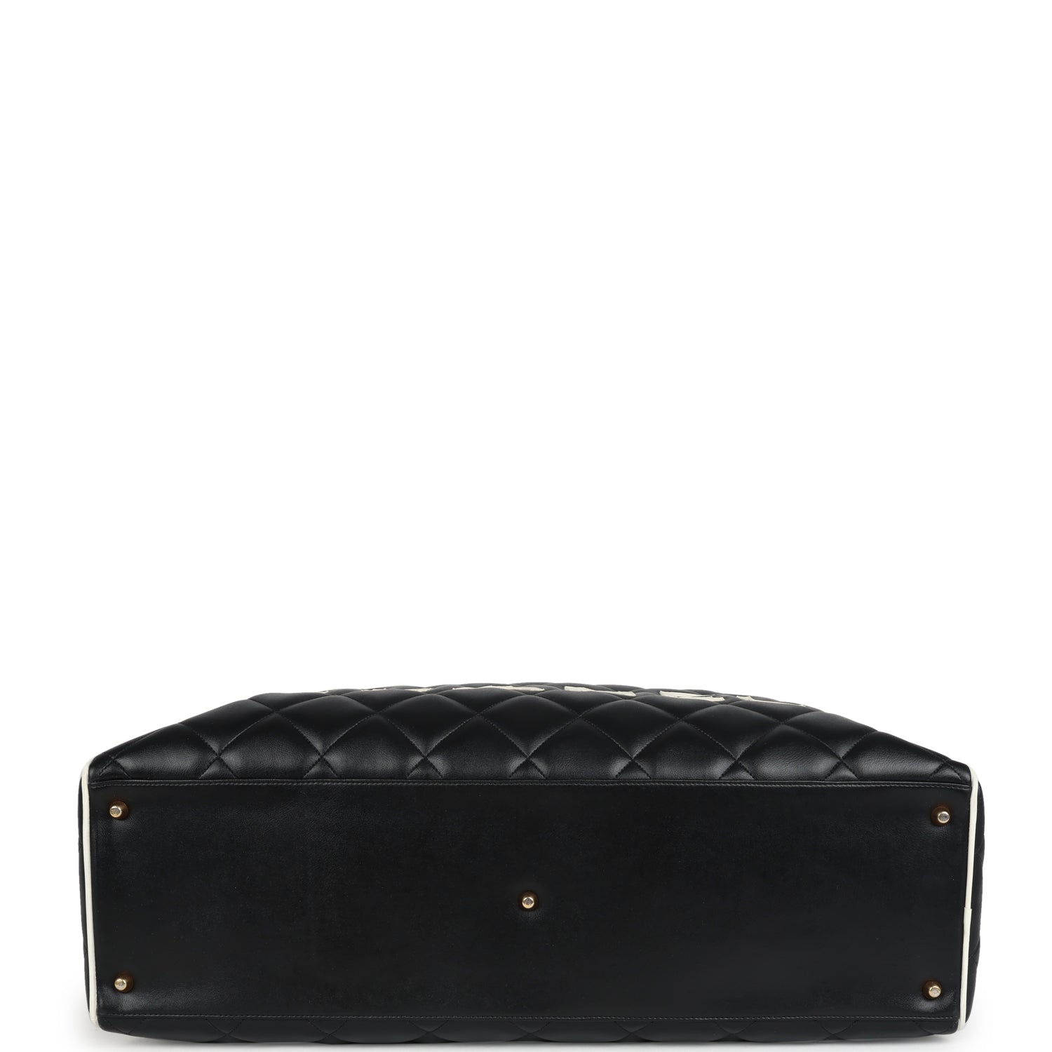 Vintage Chanel Large Logo Boston Bag Black and White Calfskin Gold Hardware