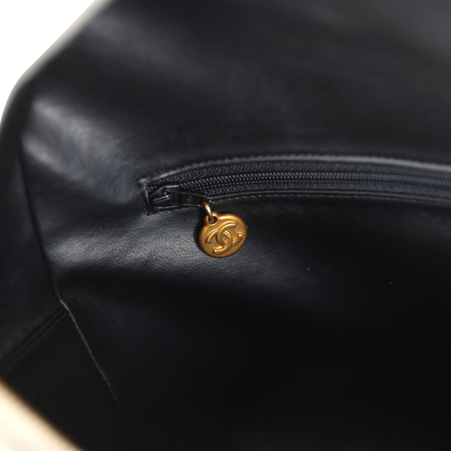 Vintage Chanel Large Logo Boston Bag Black and White Calfskin Gold Hardware