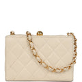 New Chanel Box Clutch Bag Beige Lambskin Gold Hardware
