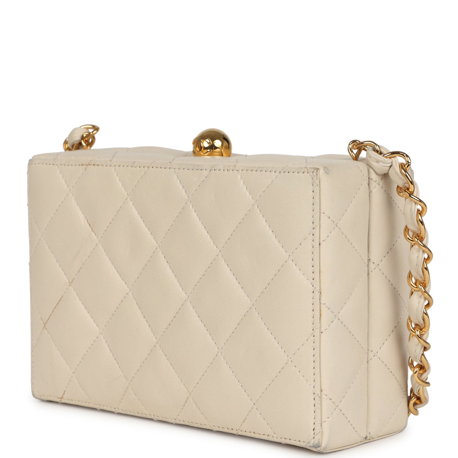 New Chanel Box Clutch Bag Beige Lambskin Gold Hardware