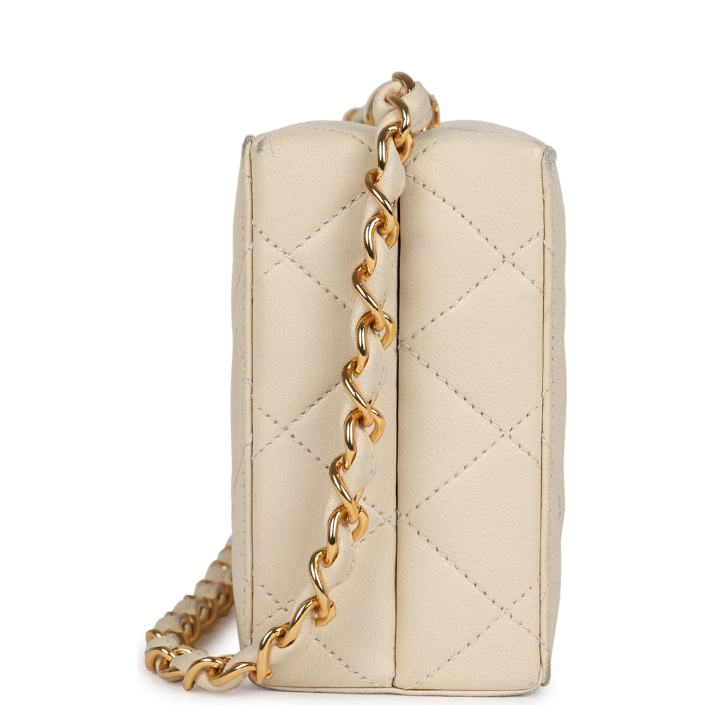 New Chanel Box Clutch Bag Beige Lambskin Gold Hardware
