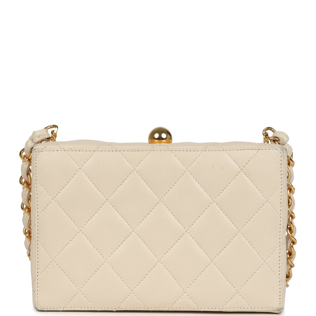 New Chanel Box Clutch Bag Beige Lambskin Gold Hardware