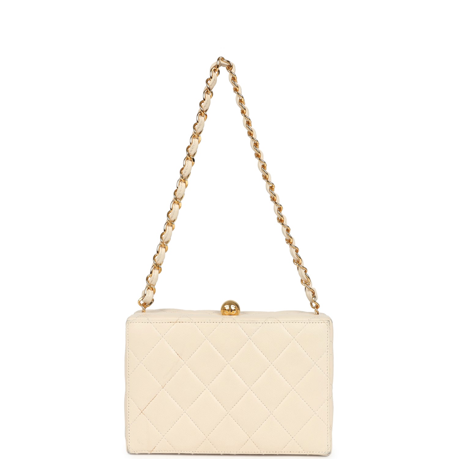 New Chanel Box Clutch Bag Beige Lambskin Gold Hardware