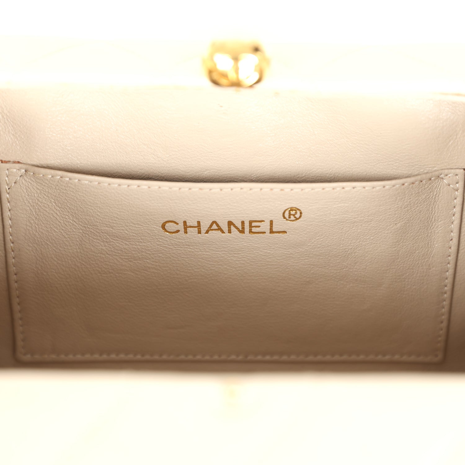 New Chanel Box Clutch Bag Beige Lambskin Gold Hardware