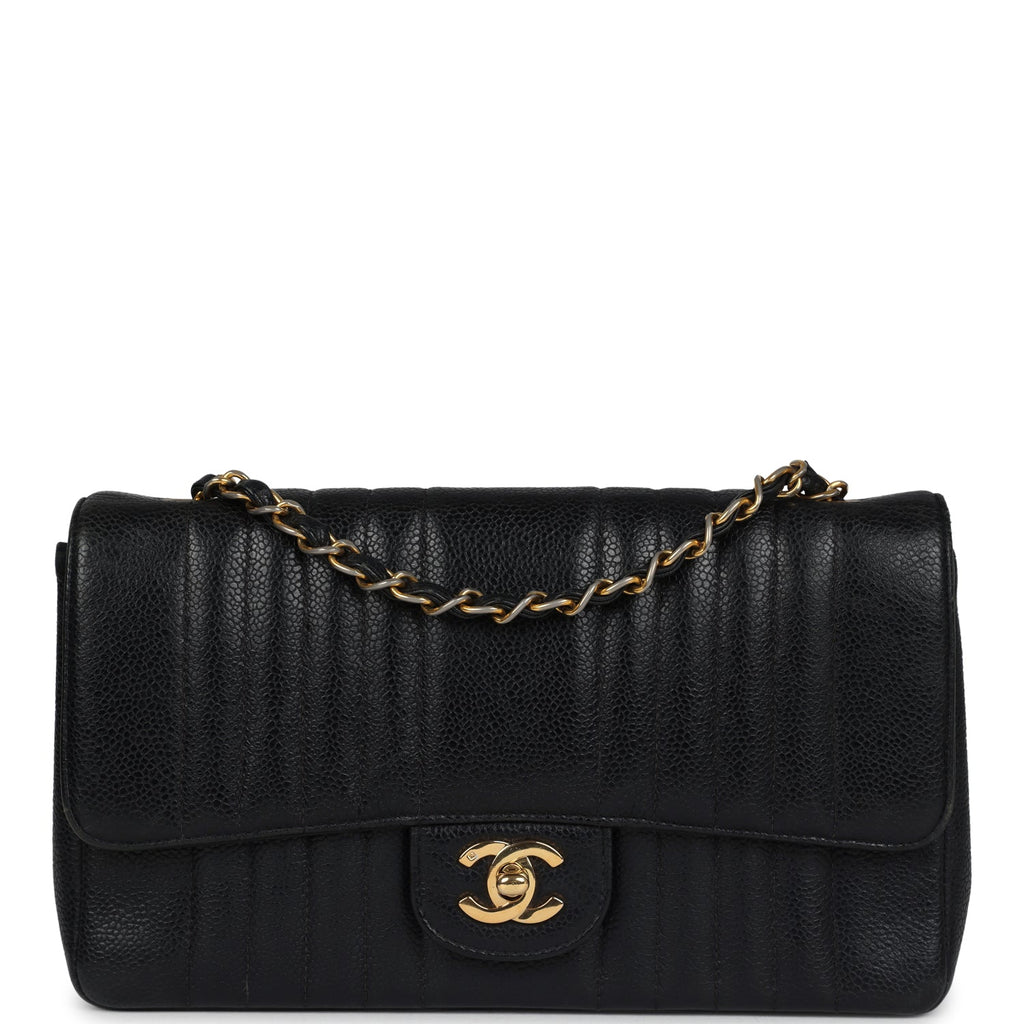 New Chanel Medium Vertical Flap Bag Black Caviar Gold Hardware