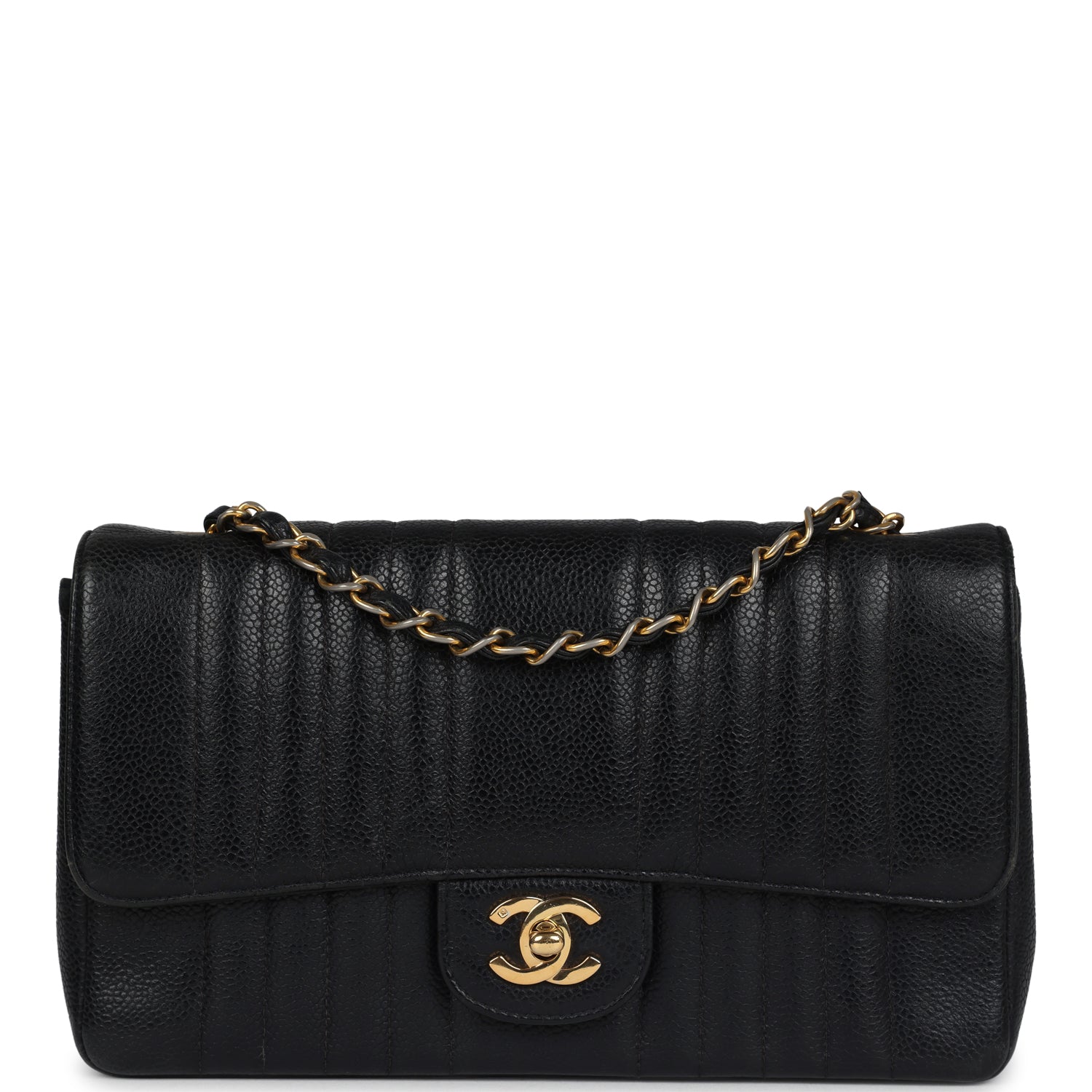 New Chanel Medium Vertical Flap Bag Black Caviar Gold Hardware