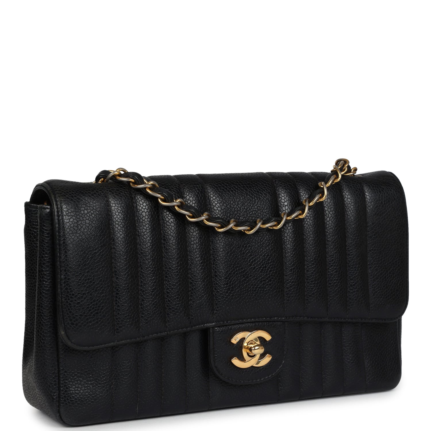 New Chanel Medium Vertical Flap Bag Black Caviar Gold Hardware
