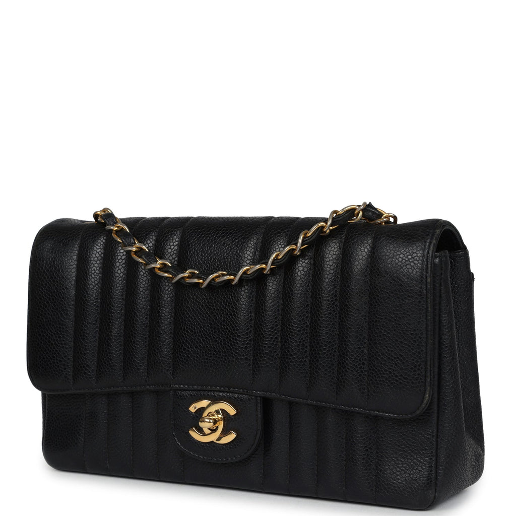 New Chanel Medium Vertical Flap Bag Black Caviar Gold Hardware