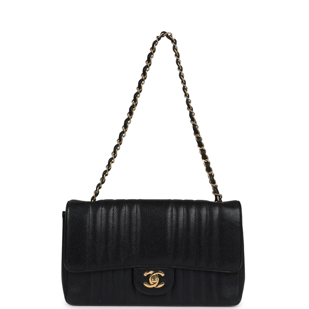 New Chanel Medium Vertical Flap Bag Black Caviar Gold Hardware