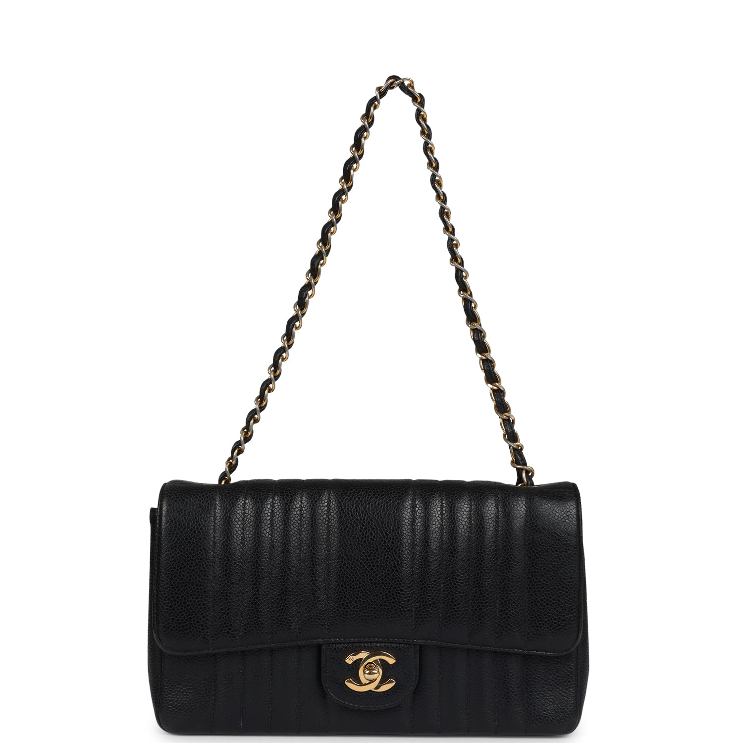 New Chanel Medium Vertical Flap Bag Black Caviar Gold Hardware