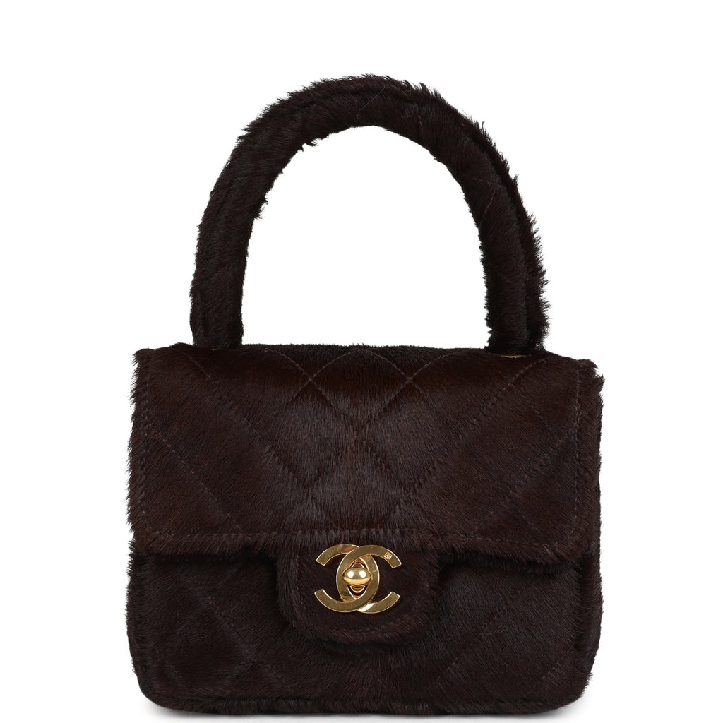 New Chanel Micro Kelly Child Dark Brown Pony Hair Gold Hardware