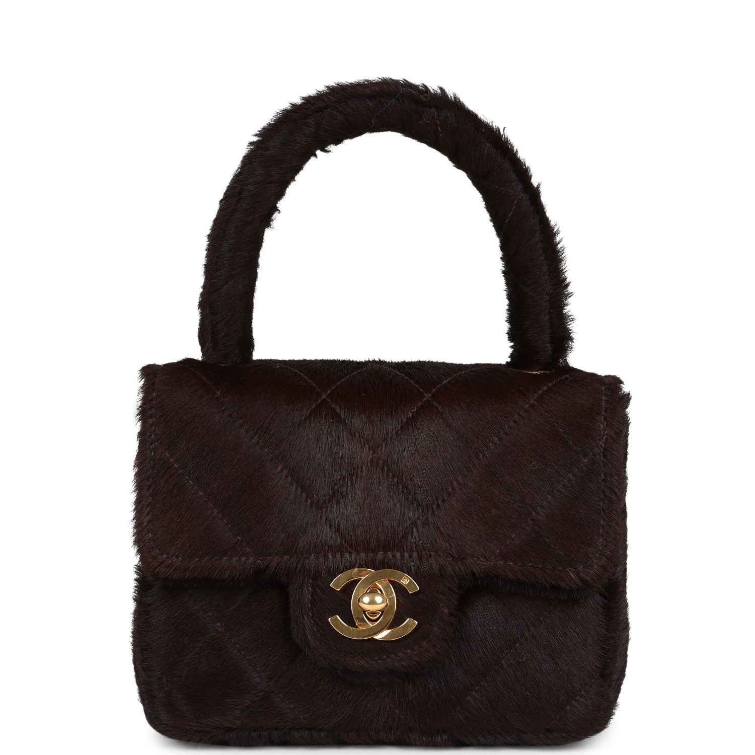 New Chanel Micro Kelly Child Dark Brown Pony Hair Gold Hardware