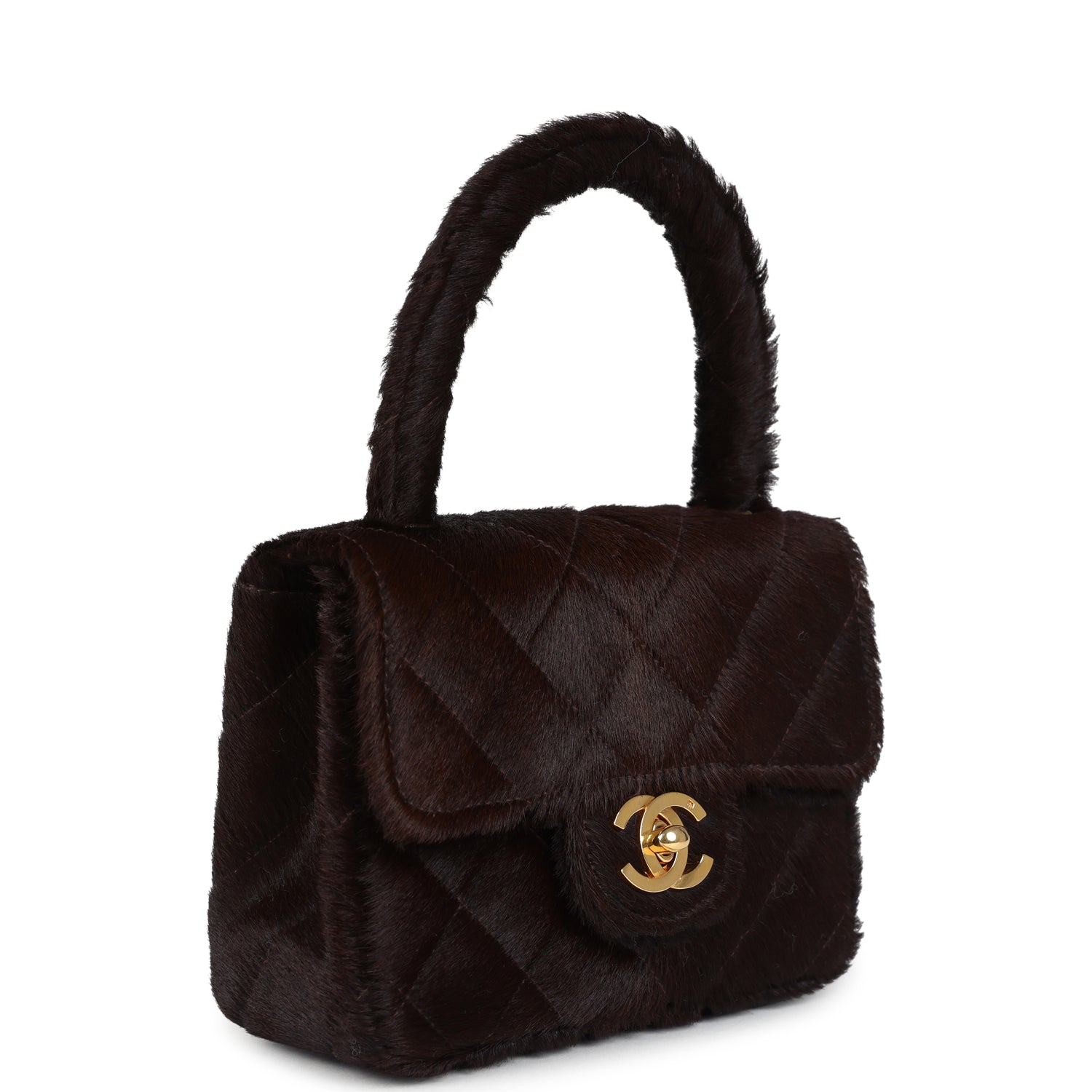 New Chanel Micro Kelly Child Dark Brown Pony Hair Gold Hardware