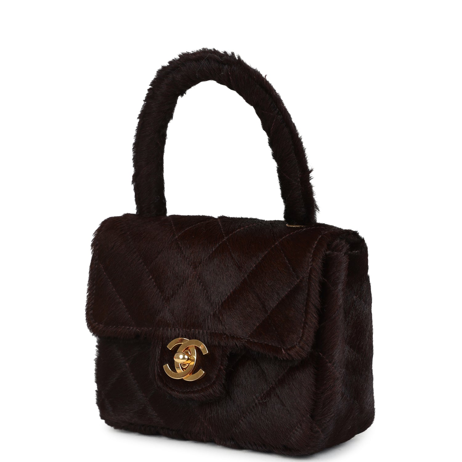 New Chanel Micro Kelly Child Dark Brown Pony Hair Gold Hardware