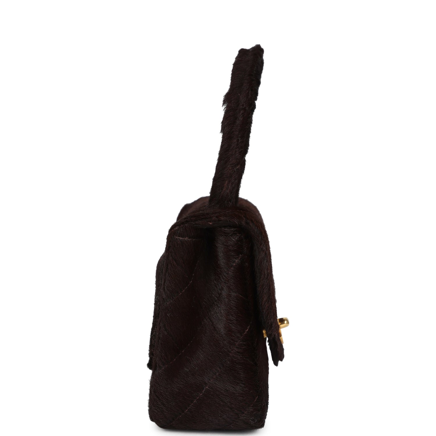 New Chanel Micro Kelly Child Dark Brown Pony Hair Gold Hardware