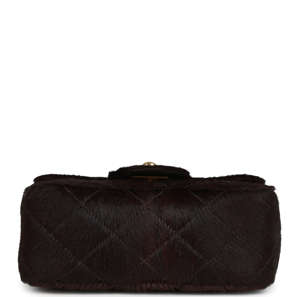 New Chanel Micro Kelly Child Dark Brown Pony Hair Gold Hardware