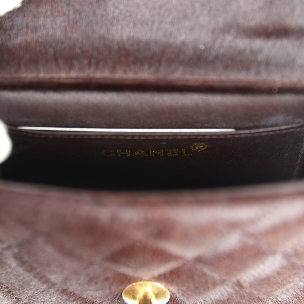 New Chanel Micro Kelly Child Dark Brown Pony Hair Gold Hardware