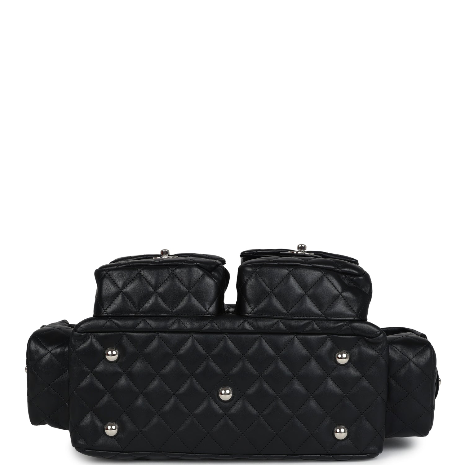 Vintage Chanel Large Cambon Ligne Reporter Bag Black and White Lambskin Silver Hardware