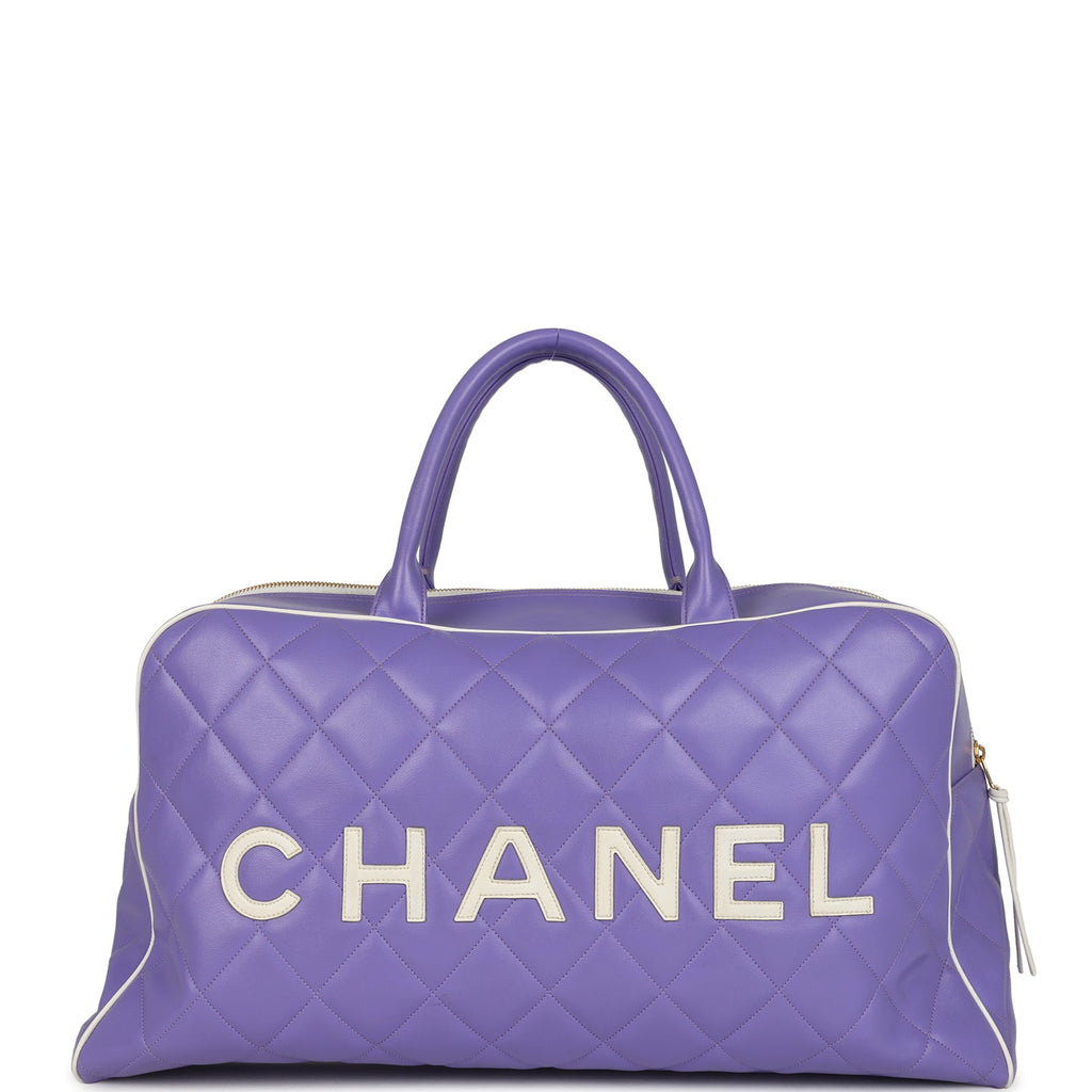 Vintage Chanel Large Logo Boston Bag Light Purple and White Lambskin Gold Hardware