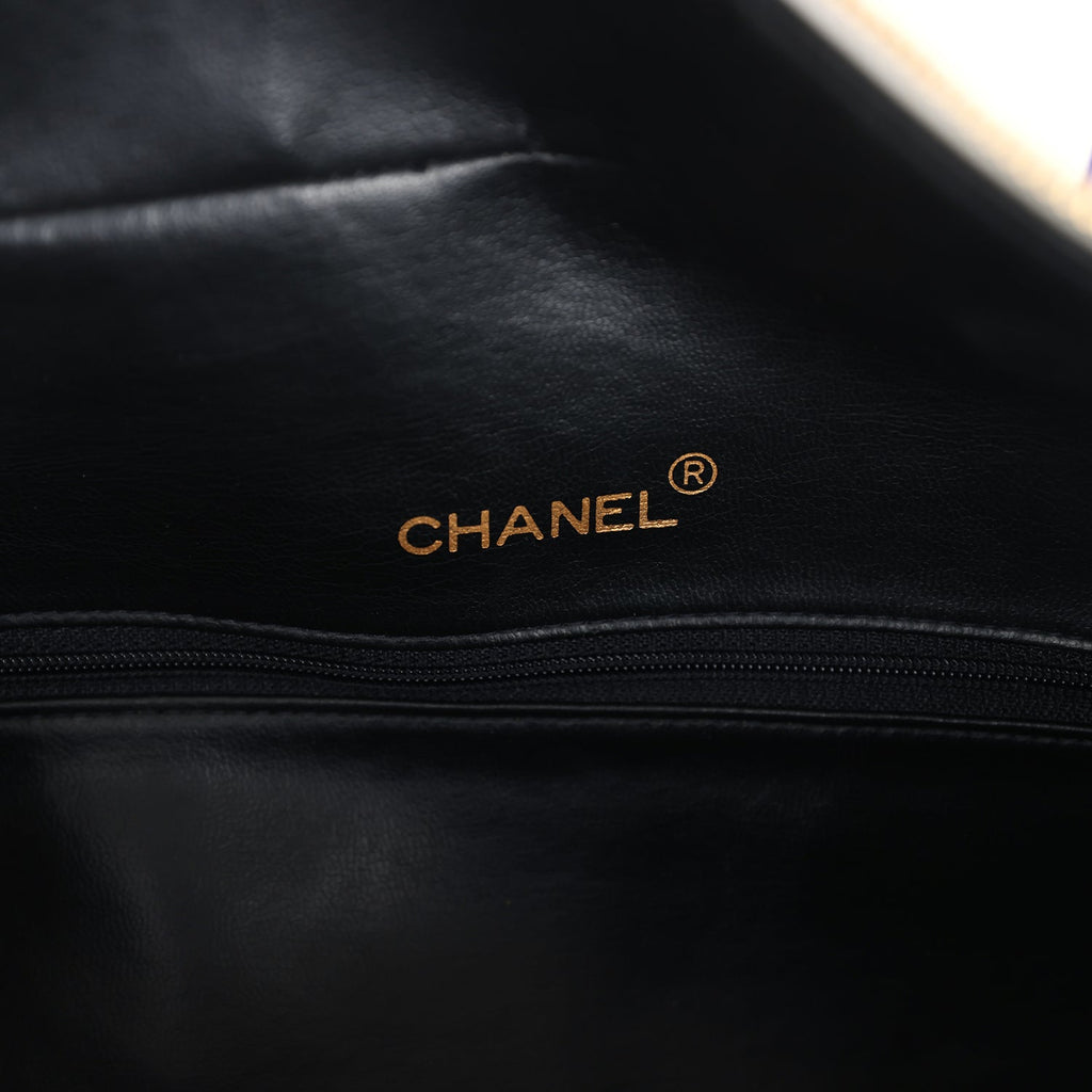 Vintage Chanel Large Logo Boston Bag Light Purple and White Lambskin Gold Hardware