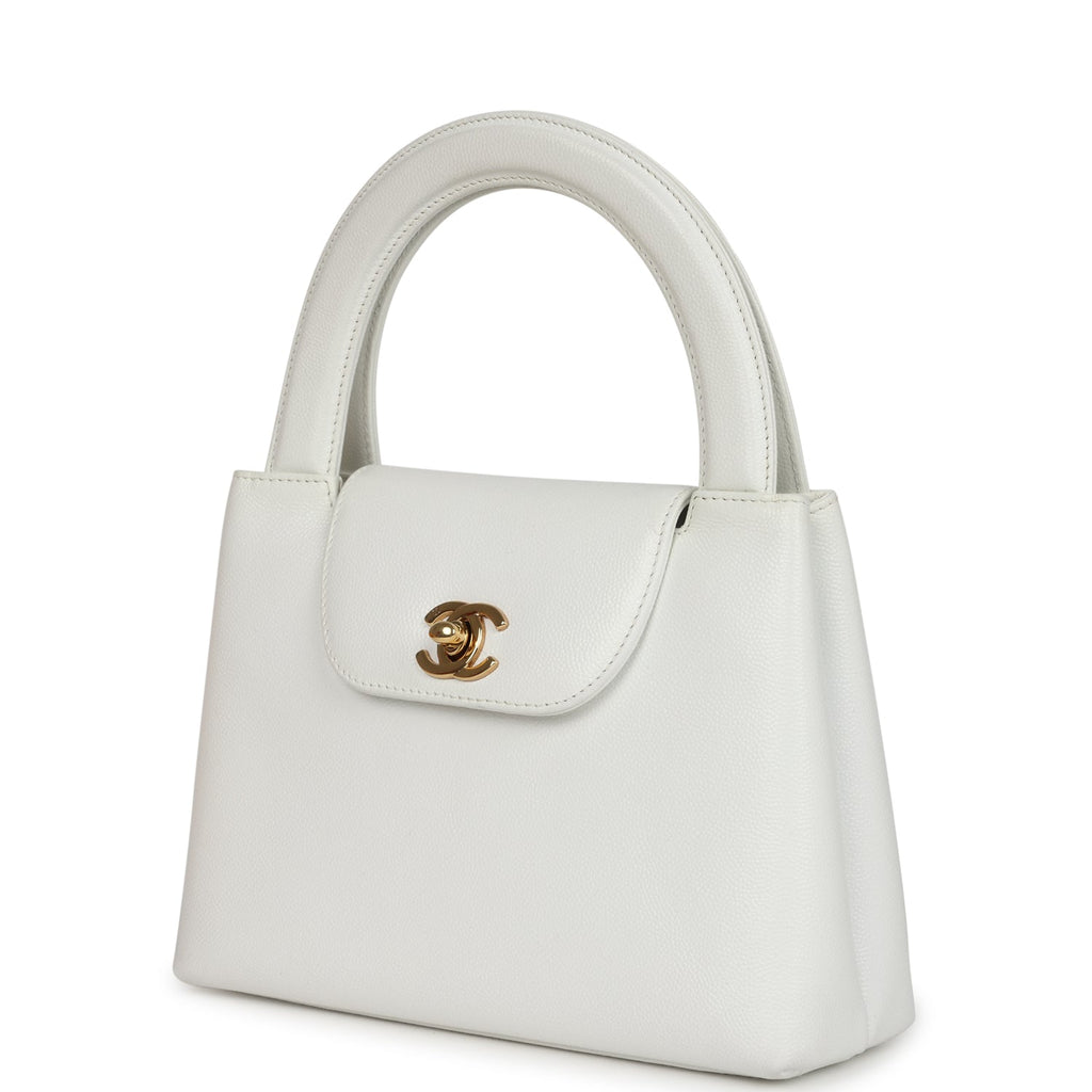 Vintage Chanel Small Kelly White Caviar Gold Hardware