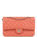 New Chanel Medium Classic Double Flap Coral Caviar Light Gold Hardware