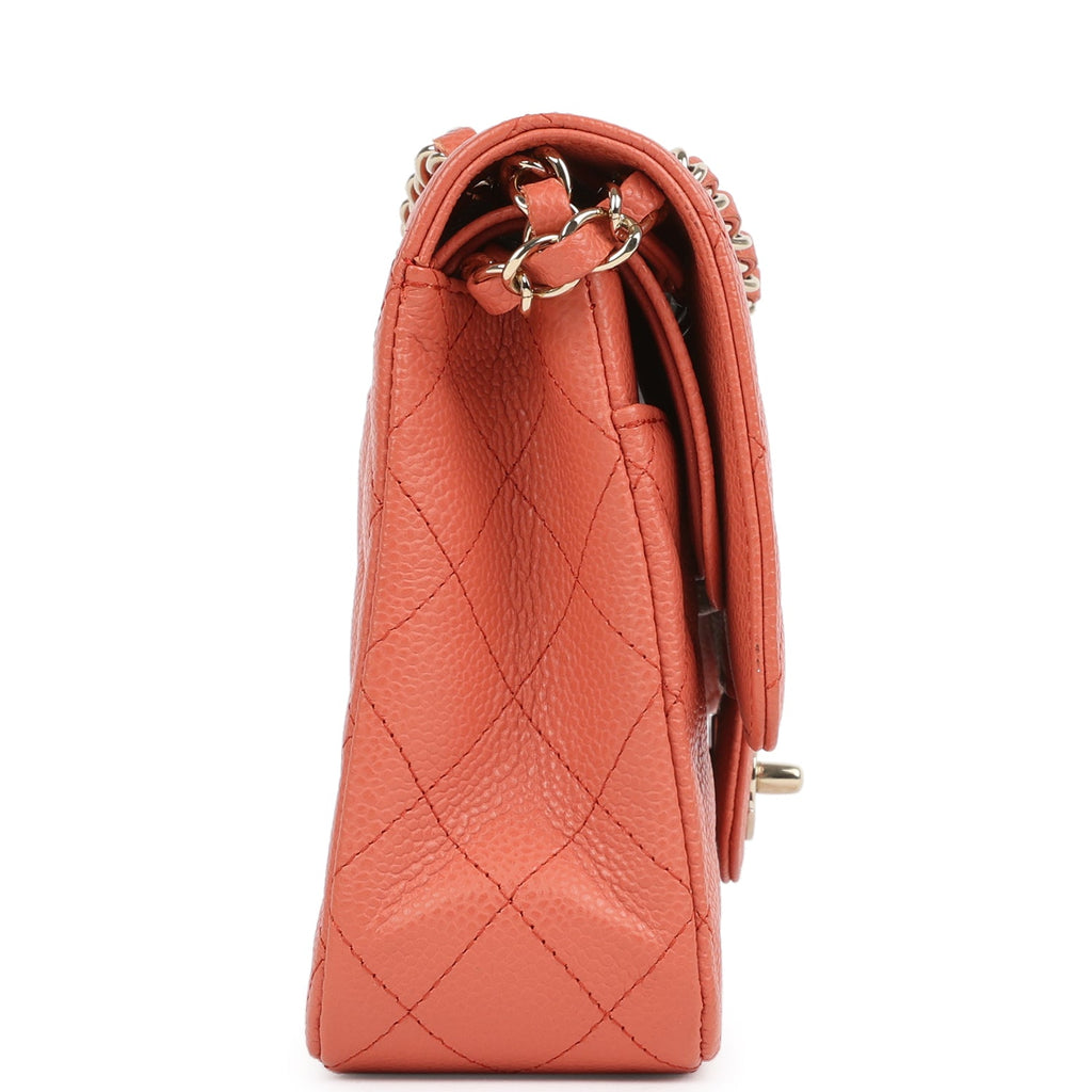 New Chanel Medium Classic Double Flap Coral Caviar Light Gold Hardware